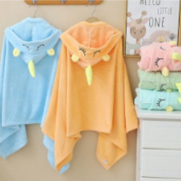 儿童浴袍珊瑚绒柔软吸水加厚沙滩巾批发卡通连帽宝宝洗澡可穿浴巾