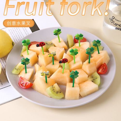 ins风创意蜜蜂太阳花瓢虫便当签 儿童塑料水果装饰签