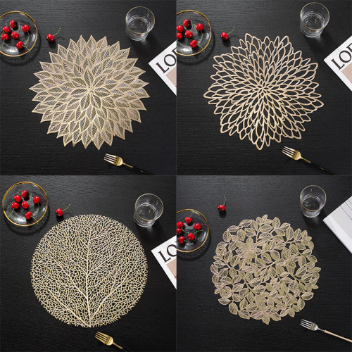 花状餐垫北欧高档PVC防水防油西餐垫美式烫金镂空托盘垫