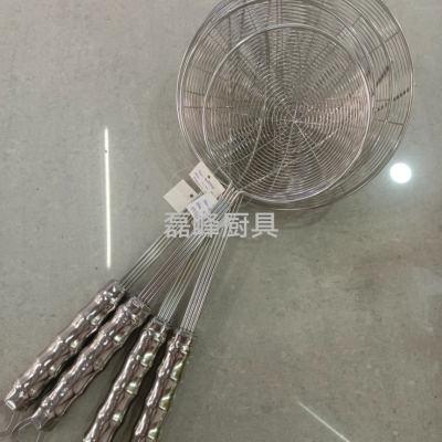 Tableware Stainless Sieve Encrypted Fried Drain Kitchen Domestic Hot Pot Pasta Spoon Draining Spoon Reinforced Bamboo Handle