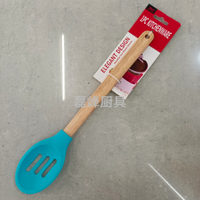 Factory in Stock Wholesale Flat Wooden Handle Silicone Kitchenware Non-Stick Spatula Household Soup Spoon Colander Kitchen Tools
