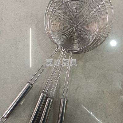 Stainless Steel Big Strainer Steel Handle Pasta Spoon Hot Pot Spicy Hot Fried Drain Slotted Ladle Flat Bottom Deepening Line Leakage