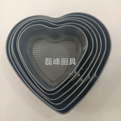 Non-Stick Heart-Shaped Lock Six-Piece Cake Mold Carbon Steel Buckle Mousse Baking Tool Cake Baking Tray