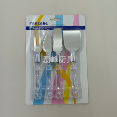 Cheese Knife and Fork 4-Piece Set Crystal Handle Cheese Knife Cheese Butter Knife Cake Fork Stainless Steel Cheese Knife MZ