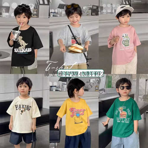 children‘s short-sleeved cotton medium and large boys and girls summer short-sleeved t-shirt new stall korean cartoon half-sleeved fashion
