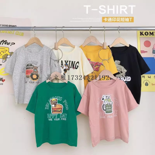 2024 summer new korean style children‘s shirt children‘s short-sleeved t-shirt cotton fashionable half-sleeved bottoming shirt stall wholesale