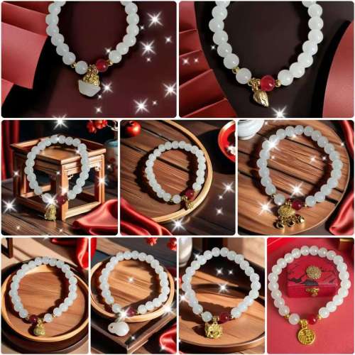 福利品天然仿和田玉手链  金貔貅莲蓬福牌四叶草琉璃手串饰品批发