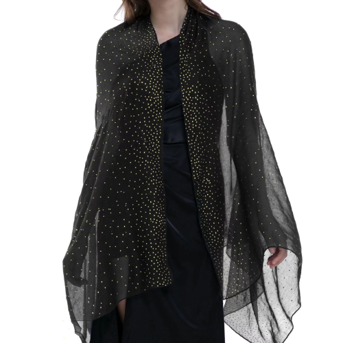 cross-border new arrival breathable soft black voile starry sky hot drilling sprinkling gold scarf women shawl headcloth scarf