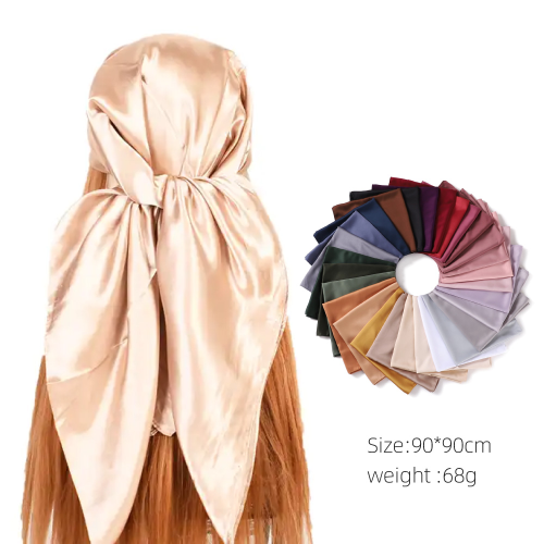 cross-border new arrival small size 90*90 soft breathable matte imitation silk satin solid color square scarf headcloth