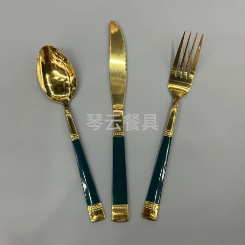 kitchen supplies high-grade stainless steel gold-plated spoon fork western knife kitchenware
