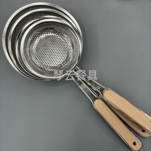 kitchen supplies wooden handle stainless steel line leakage stainless steel strainer punching colander kitchenware