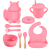 Silicone Food Supplement Plate with Suction Cup Baby Fox Plate Compartment Baby Bib Bowl Cup Spork Drop-Resistant