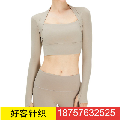 New French Oblique Shoulder Strap Chest Pad Running Sports Pilates Workout Long Sleeve Yoga Clothing Top