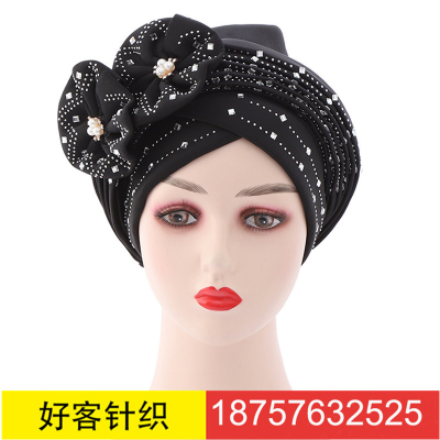 AliExpress Amazon Space Layer Hot Drilling Two Flowers Multi-Layer African Dinner Cap Auto Gele Toque