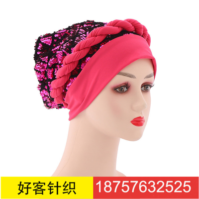 AliExpress Amazon Cross-Border New Arrival Milk Silk with Diamond-Shaped Sequins Woven Hat African Hat Moslin Hat