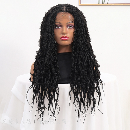 Cross-Border Supply and Marketing Front Lace Half Hand Crocheting Wig Small Volume Chemical Fiber High-Temperature Fiber Wig Head Cover African Black Wig Wi
