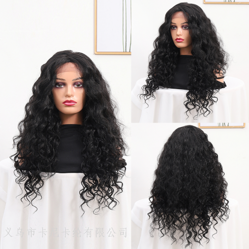 new black cross-border chemical fiber high temperature silk long curly wig factory direct 360 lace wigs vendor