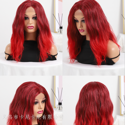 cross-border european and american long curly hair brown red head dyed 360 lace wigs vendor