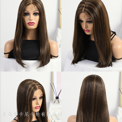 medium and fluffy long hair highlights wig chemical fiber high temperature silk wig european and american aliexpress wholelale
