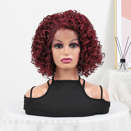 European and American African Small Roll Split Explosion Head Cover Red High-Temperature Fiber Synthetic Wigs Factory Wholesale Wig Glue