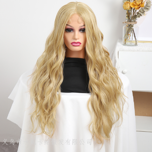 Newlook Cross-Border European and American Wigs Medium Yellow Corrugated Long Curly Hair Chemical Fiber Head Cover Natural Fluffy Wigs