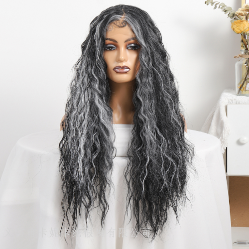 european and american foreign trade wig women‘s long curly african small curly hair gradient gray explosion head chemical fiber headgear factory wholesale