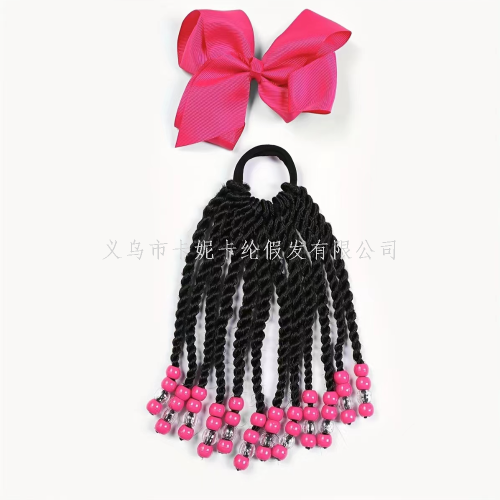 2024 new hot sale wig african dirty braid ponytail beads children hair accessories wig headwear kids ponytail