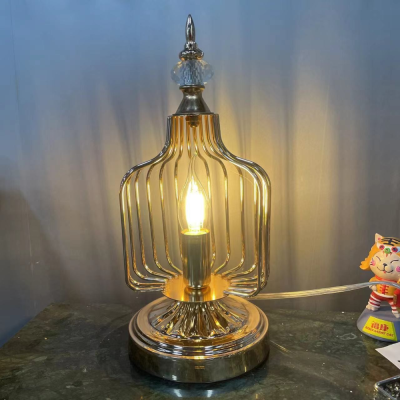 534 Electroplated Golden Bird Cage Table Lamp without Bulb