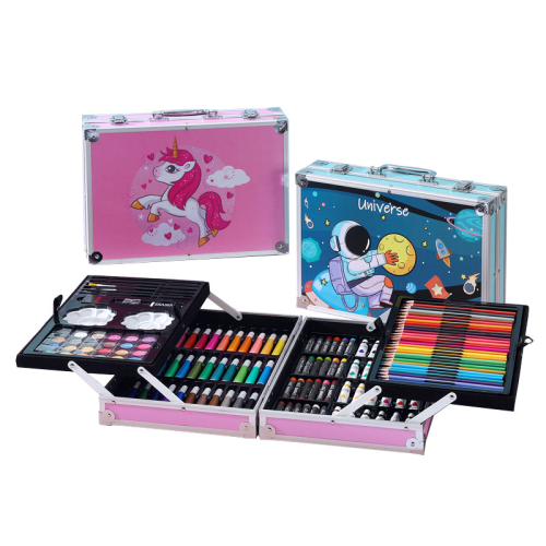 145 Double Layer Aluminum Box Painting Kit Children‘s Educational Toy Brush Set