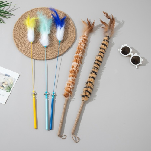 创意鸡毛掸羽毛逗猫棒猫咪自嗨玩具耐咬解闷猫咪玩具宠物用品批发