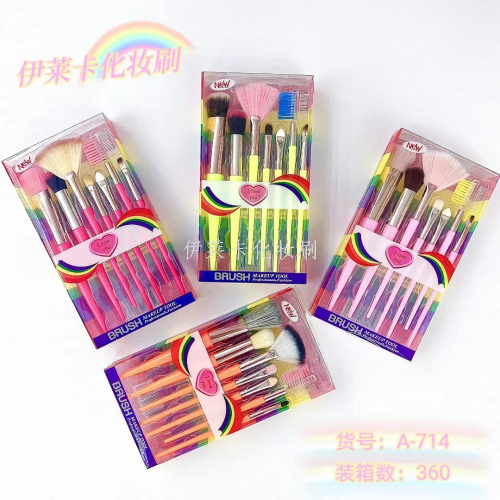 New 7 Candy Color Makeup Brushes Gift Box Professional Soft Hair Face Powder Eye Shadow Makeup Makeup Tools Wholesale