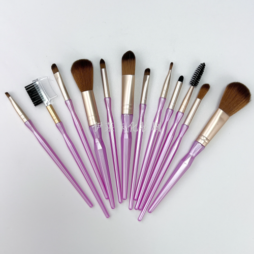 purple/pink makeup brush set 12 pcs set fiber hair soft hair eye shadow brush powder foundation brush beauty tools wholesale