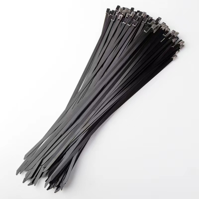 304 Plastic Spraying Stainless Steel Ribbon 4.6 * 300mm Black Metal Cable Tie Bridge Sign Cable Tie