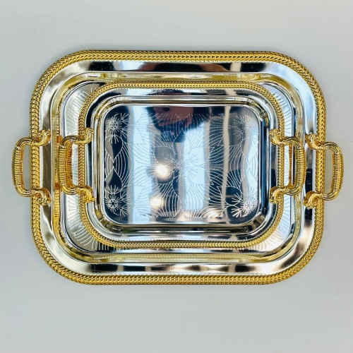 轻奢椭圆形银色金边托盘时尚收纳甜品盘摆件中东高档家用干果托盘