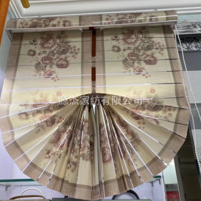 New Chinese Style Fan-Shaped Lifting Roman Curtains Roll-up Soft Gauze Shutter Louver Curtain Sunshading Punch-Free