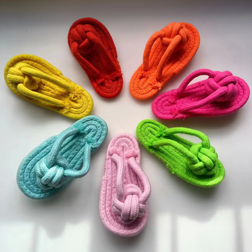 manufacturers supply candy color cotton string slippers woven pet toys cord teether bite-resistant funny dog toys