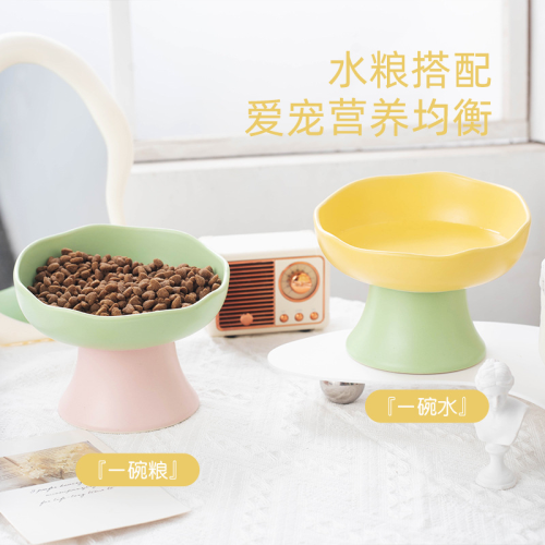  bowl ceramic  food bowl dog eating and drinking rge capacity high foot protection cervical spine anti-tumble pet food basin