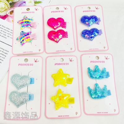 New Sequined Love Star Crown Barrettes Baby Cute Cropped Hair Clip Barrettes Side Clip Hair Accessories Headdress Barrettes