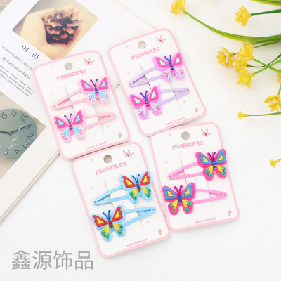 Butterfly Color Hairpin Hair Rope Hairpin Children's Cover Decoration Headdress Girls' Hairpin Pair Clip Bangs Clip Head Accessories