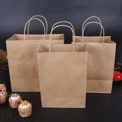 Kraft Paper Bag Take-out Milk Tea Handbag Gift Shopping Baking Advertising Paper Bag Customized Portable Paper Bag