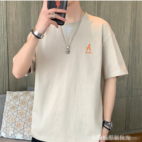 cotton round neck casual t-shirt 2024 summer new men‘s short sleeve fashion korean casual half sleeve summer clothing wholesale