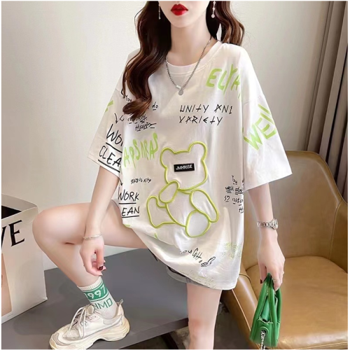 Women‘s Short-Sleeved T-shirt Summer New Loose Mid-Length Hong Kong Style Letter Print Top Women‘s Ins Wholesale Women‘s Clothing