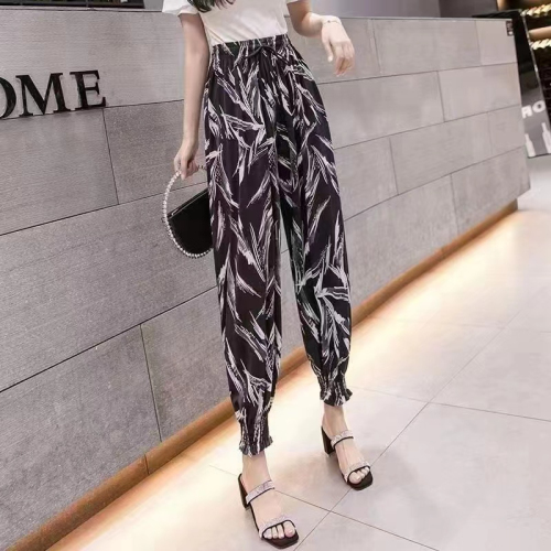 ice silk wide-leg pants women‘s summer thin anti-mosquito pants high waist large size beam pants bloomers letter loose casual pants