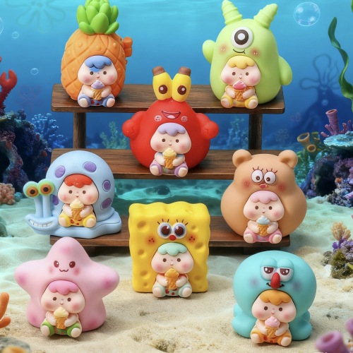 海绵宝宝崽崽 盲袋萌粒diy饰品挂件钥匙扣公仔桌面小摆件树脂配件