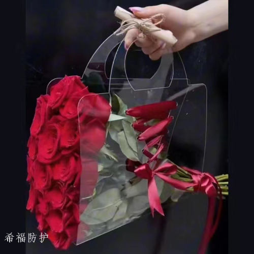 Valentine‘s Day Internet Celebrity Transparent Flowers Handbag Qixi Flower Bouquet Gift Flower Packaging Portable Pet Spot