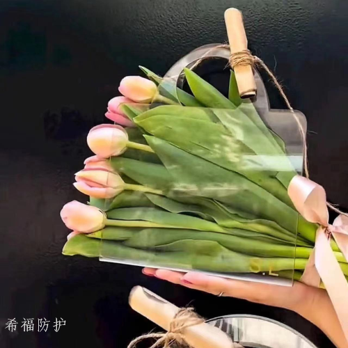Valentine‘s Day Transparent Flowers Handbag Single Bouquet Packaging Bag