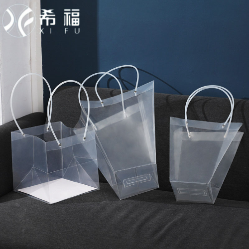pp waterproof bag flowers packing bag trapezoidal small size h3 transparent handbag pvc handbag xifu