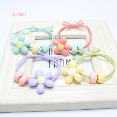 New Abacus Beads Pairs of Knotted Rubber Bands Small Fresh Simple Cream Series Cute Flowers Hair Rope Headdress Wholesale