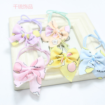 New Cute Floral Bow Fabric Rubber Band Little Girl Does Not Hurt Hair Knotted Two-in-One Children's Hair String Wholesale