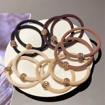 New Milk Coffee Color Ponytail Hair String Elegant Crystal Diamond Ball Highly Elastic Rubber Band Female Hairtie Does Not Hurt Hair Ring